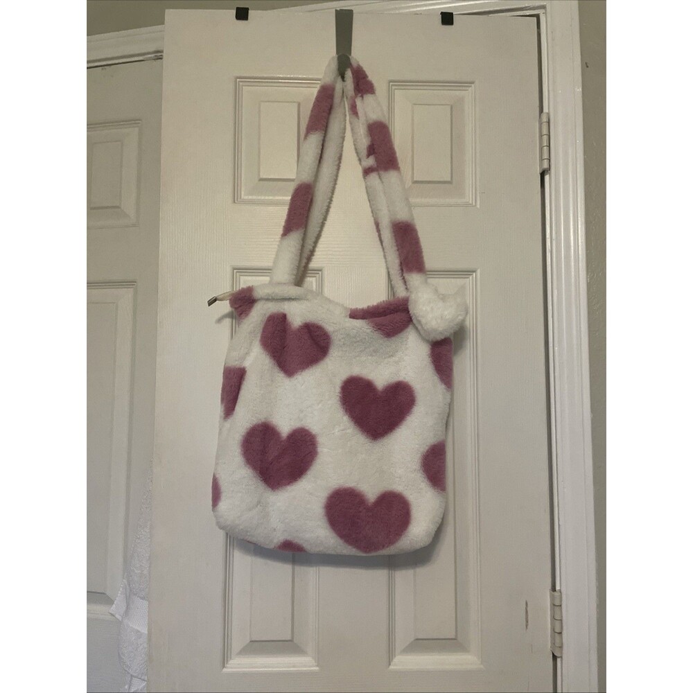 ($26.88) Pink Hearts Fluffy Tote Bag with Heart Accessory
